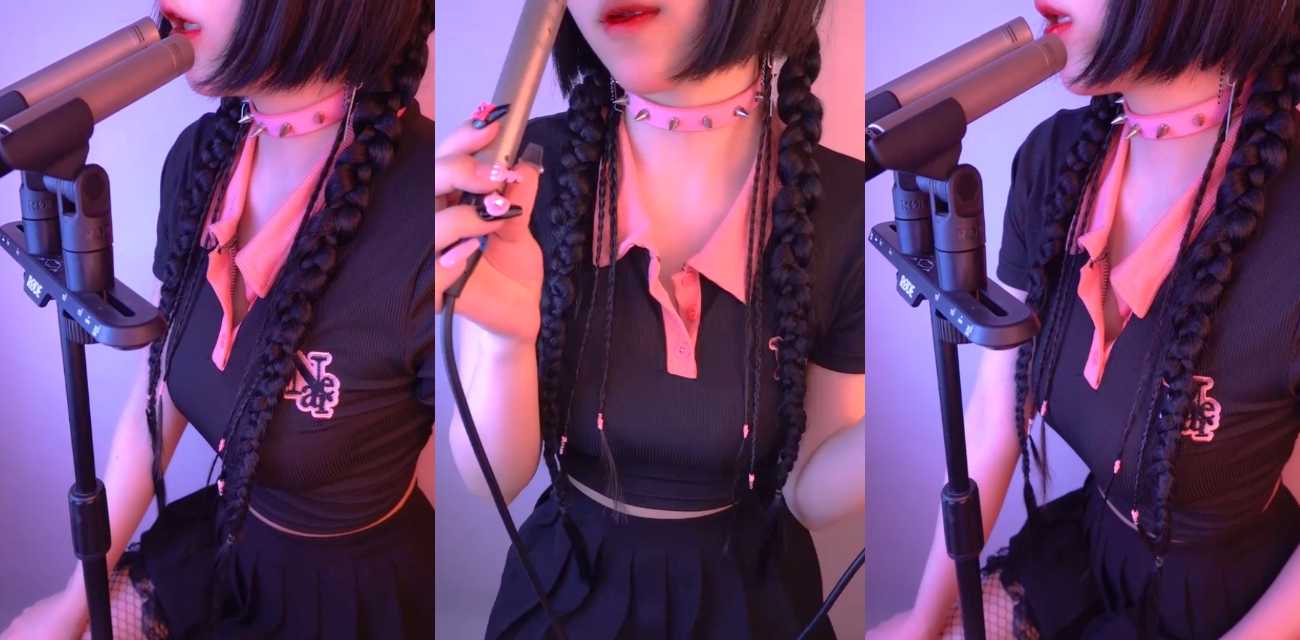 声控ASMR御姐博主 POLO小羊 新人上线首作 粉黑JK搭配渔网袜 深情舔耳服侍入眠